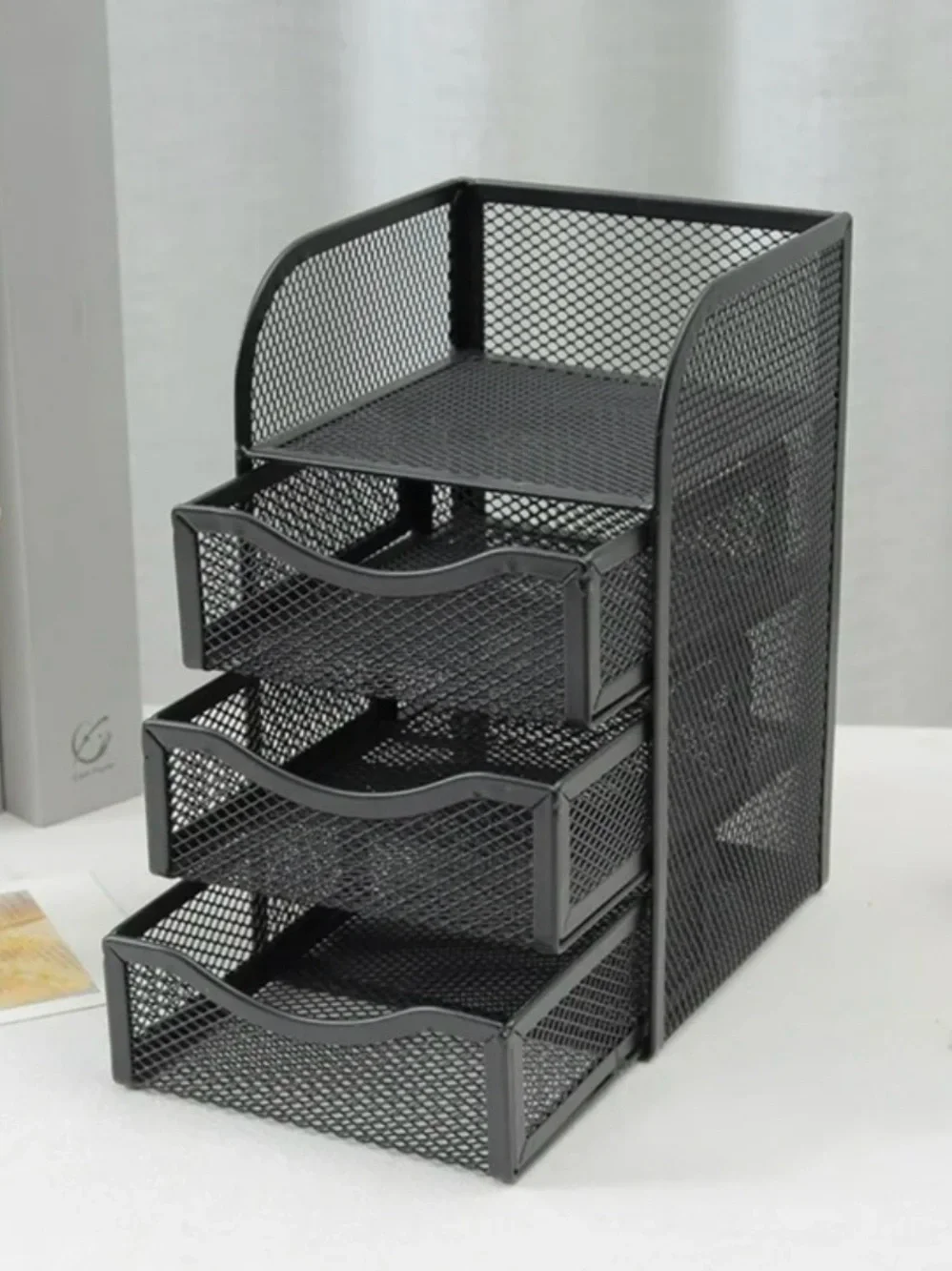 2 Pcs 3-Drawer & Compartment Metal Mesh Office Home Desktop Storage Organizer
